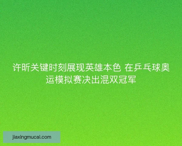 许昕关键时刻展现英雄本色 在乒乓球奥运模拟赛决出混双冠军